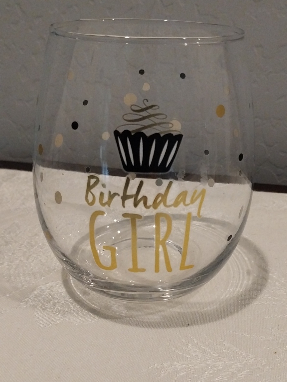 'Birthday Girl' Gold & Black Stemless Wine Glass